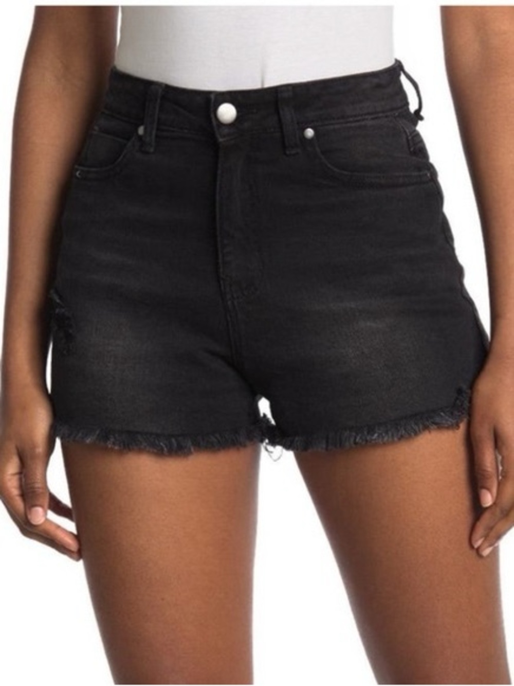 Abound Distressed Black High Waist Cutoff Denim Shorts for Women